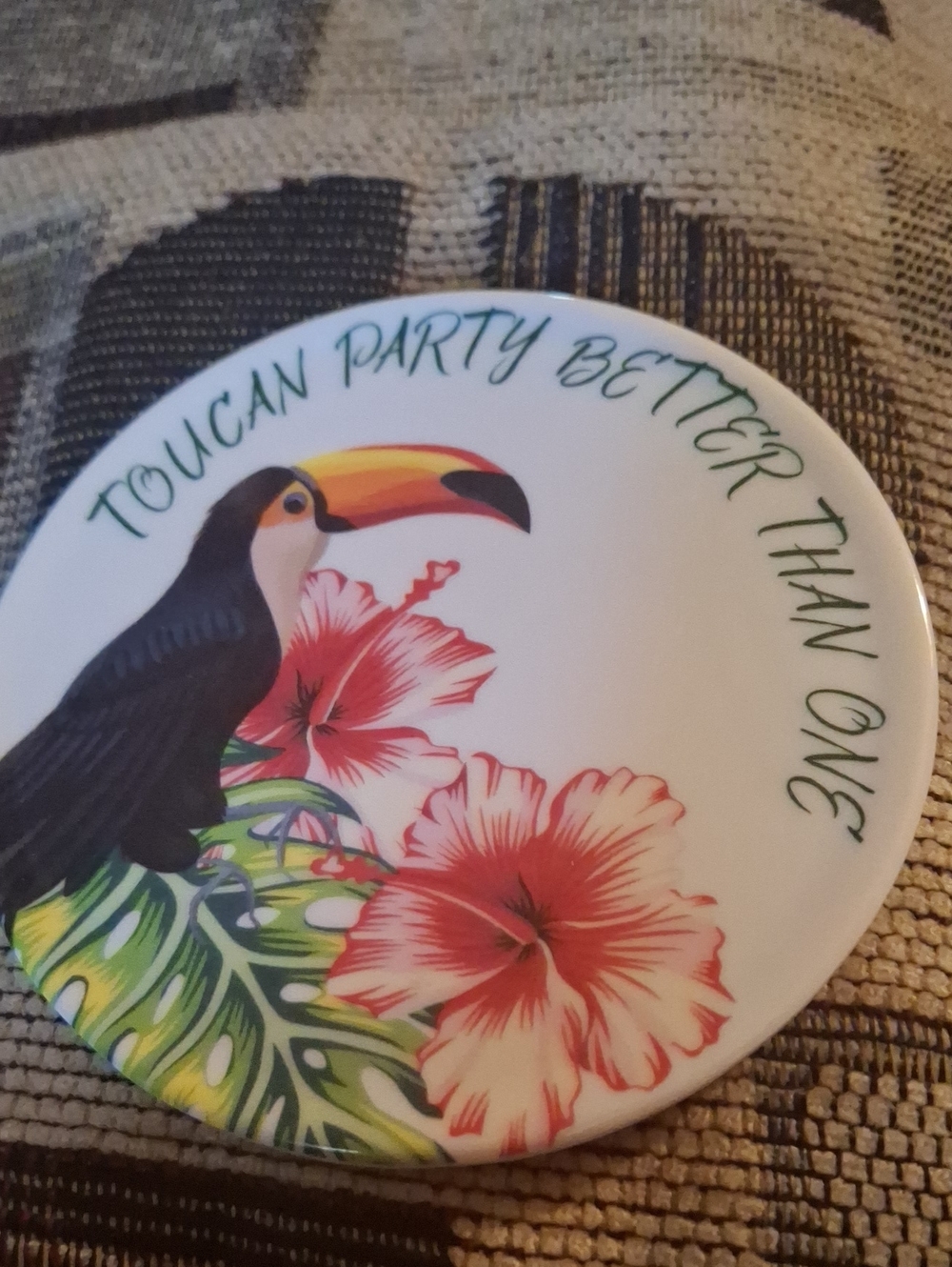 Toucan Party Coaster - White with Tropical Teal & Pink Design